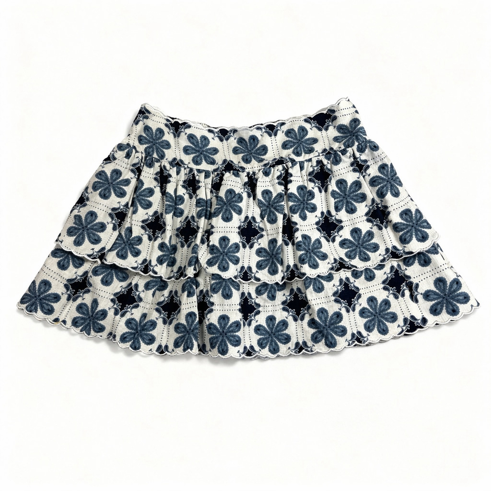Aguabendita X Target White & Blue Floral Tiered Mini Skirt M